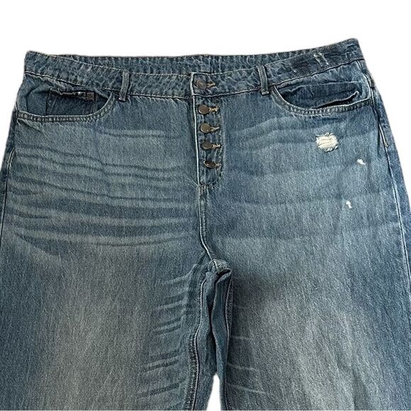 Venus Distressed Holes In Knees Wide Leg High Waisted Medium Light Wash Jeans - Picture 4 of 6